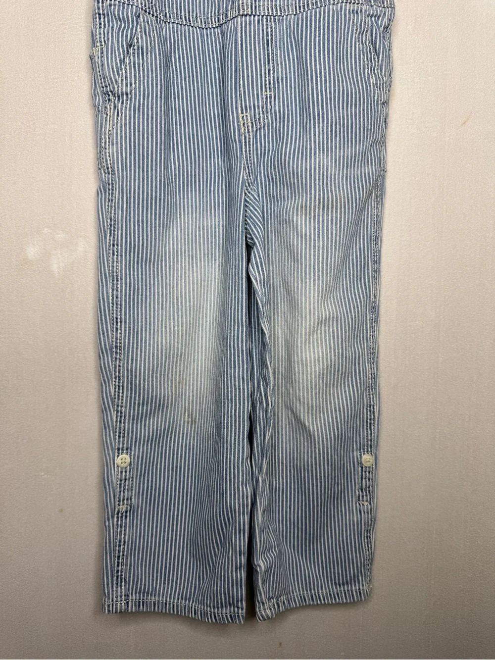 OSHKOSH B'GOSH / blue white railroad striped denim overalls / 5T
